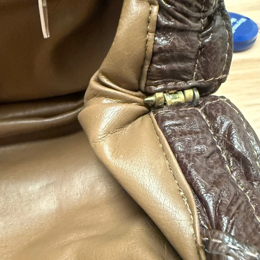 Vintage Brown Patchwork Leather Exotic Embossed Frame Shoulder Bag Bronze 11x7